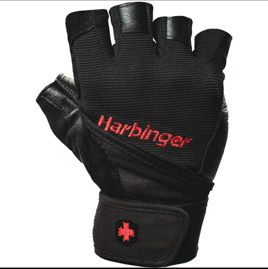 Harbinger Pro Wristwrap Weightlifting Gloves with Vented Cushioned Leather Palm (Pair), Medium, Black