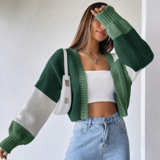 Flirla Colorblock Drop Shoulder Duster Cardigan,Long Sleeve Tops