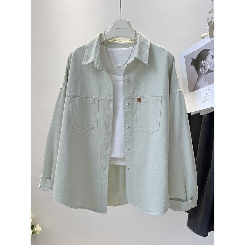 Short Autumn New Korean Style Pocket Loose Long-sleeved Top Shirt For Petite