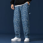 Jeans Men's Trendy Brand Trend Orchid Fruit Casual Harlan High Street Lattice Wide-leg Trousers