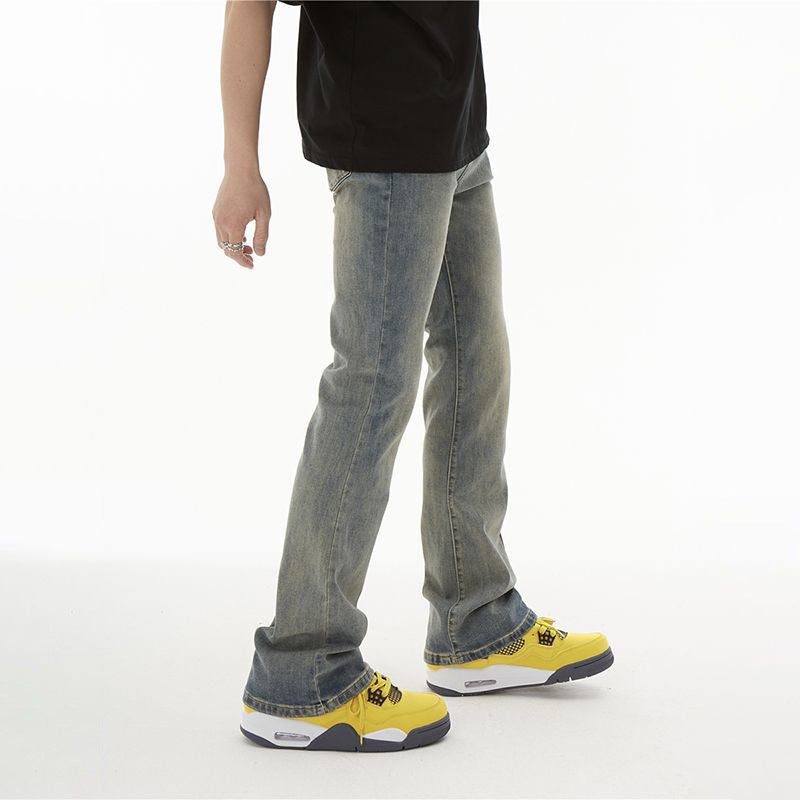 American Retro Yellow Mud Dyed Washed Worn Jeans Men