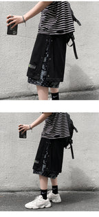 Hong Kong Style Breasted Shorts Men''s Hip Hop Cashew Flower Stitching Loose Fashion