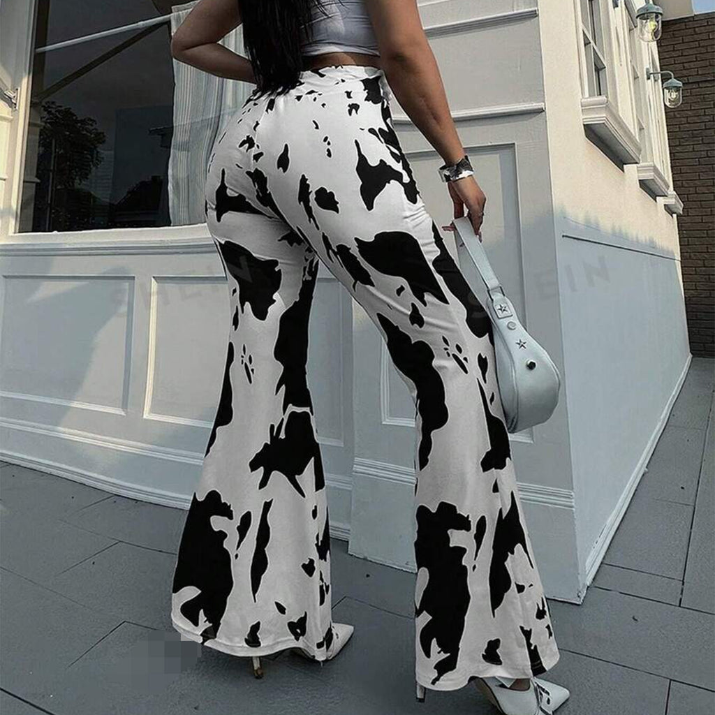 Cow Print Fashion High-waisted Casual Flared Pants