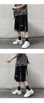 Hong Kong Style Breasted Shorts Men''s Hip Hop Cashew Flower Stitching Loose Fashion