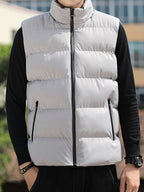 Men's Stand-up Collar Shoulder Sleeveless Vest, Fall And Winter Thickened Warm Slim Comfortable Loose Warm Simple Windproof Jacket