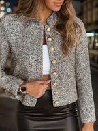 2025 Large Elegant Floral Top Lightweight Polyester Elegant Women's Fashion Floral Top - Long Sleeved, Buttoned Front, Opaque, Solid Color Jacket, Suitable For Work And Leisure