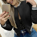Women's Long Sleeve Contrast Trim Baseball Jacket - Casual Zip Up Sporty Top For Spring&Fall