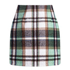 Women's high waisted plaid skirt tight pencil wool mini skirt