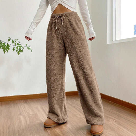 Women's Solid Color Loose Fleece Casual Pants