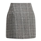 Women's high waisted plaid skirt tight pencil wool mini skirt