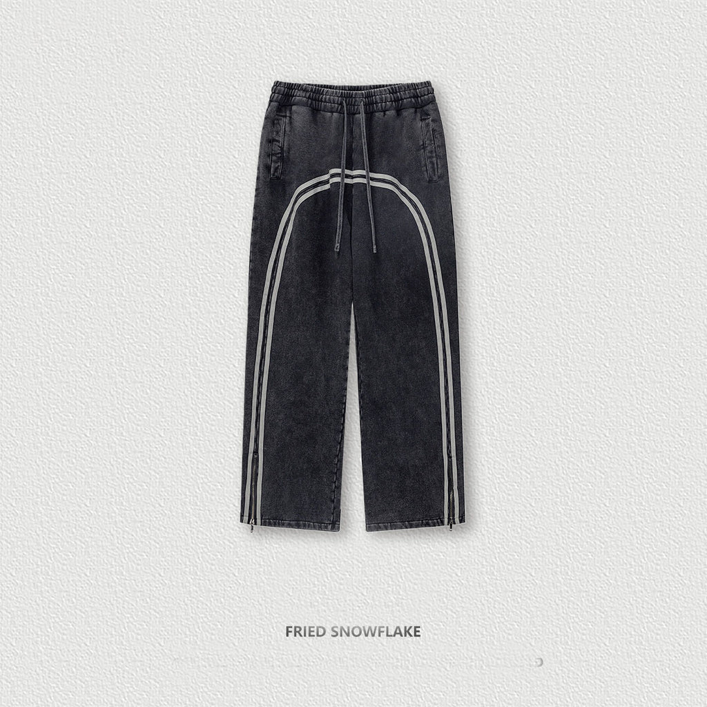Men's clothing Youth Street Trend Sports Feng Shui wash wax dyed and woven zipper pants vibe wide leg guards men's pants