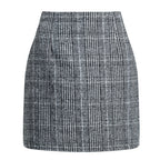 Women's high waisted plaid skirt tight pencil wool mini skirt
