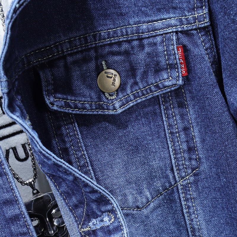 Men's Loose Fit Denim Coat with Side Pockets