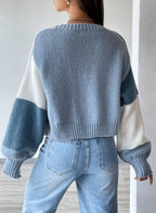Flirla Colorblock Drop Shoulder Duster Cardigan,Long Sleeve Tops