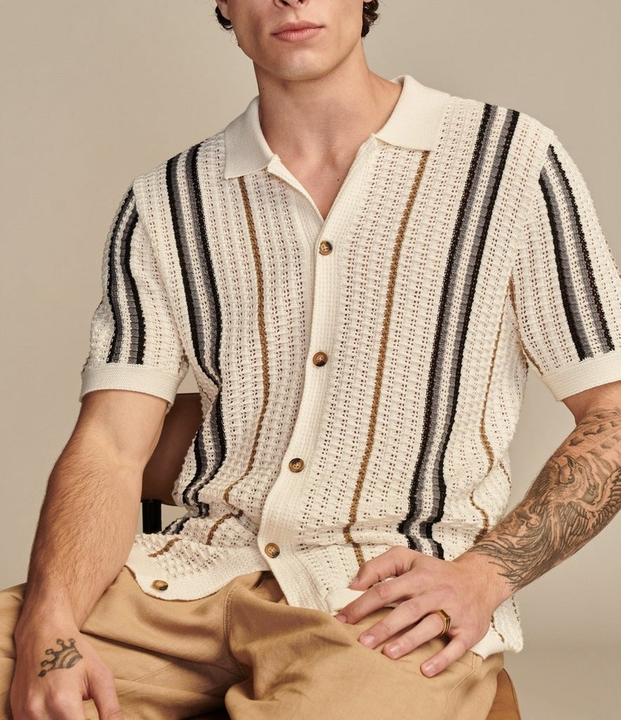 Men's Casual Hollow-out Knitted POLO Cardigan