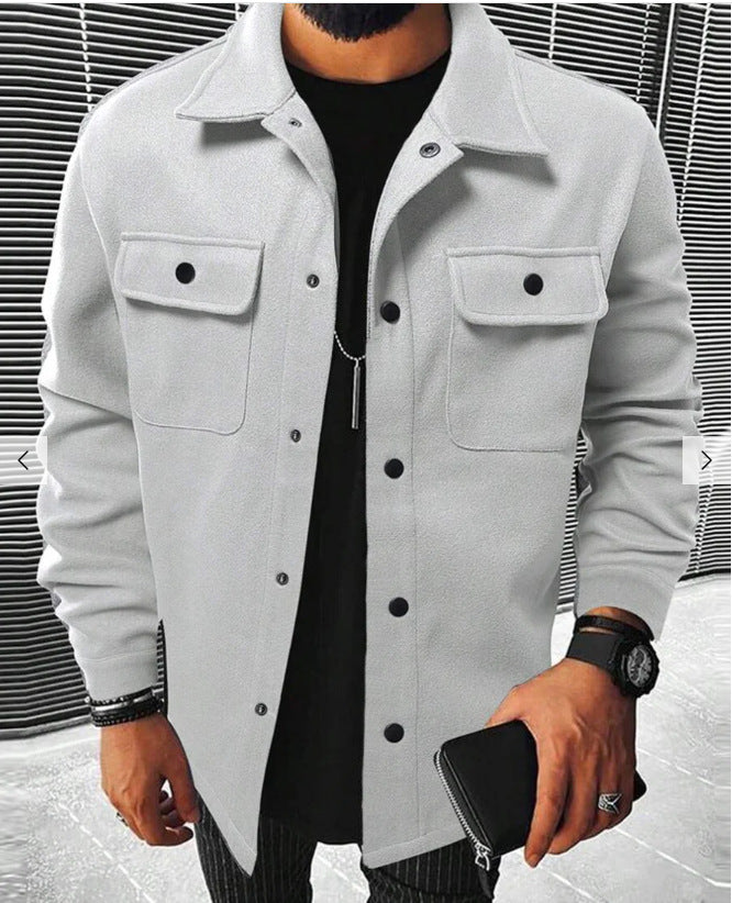 Men's Plaid Polyester Casual Jacket with Pockets