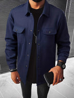 Men's Plaid Polyester Casual Jacket with Pockets