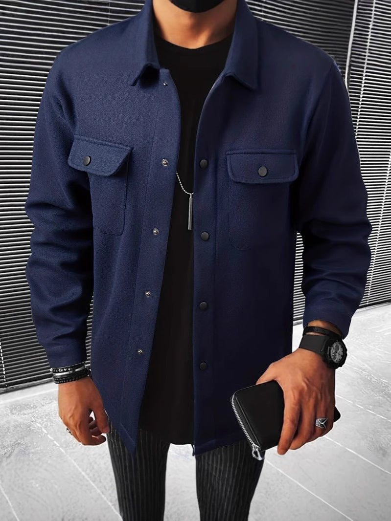 Men's Plaid Polyester Casual Jacket with Pockets