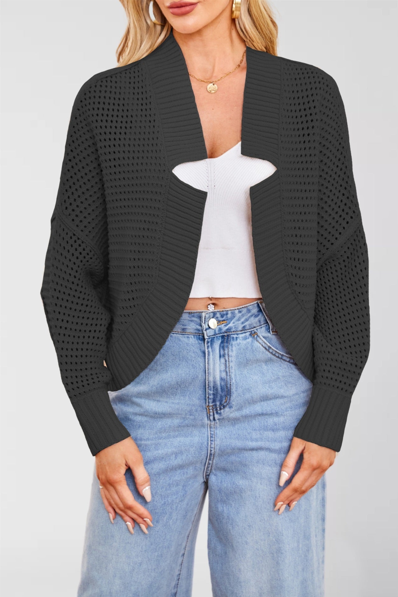 Fashionable Batwing Sleeve Knitted Cardigan Sweaters Coat