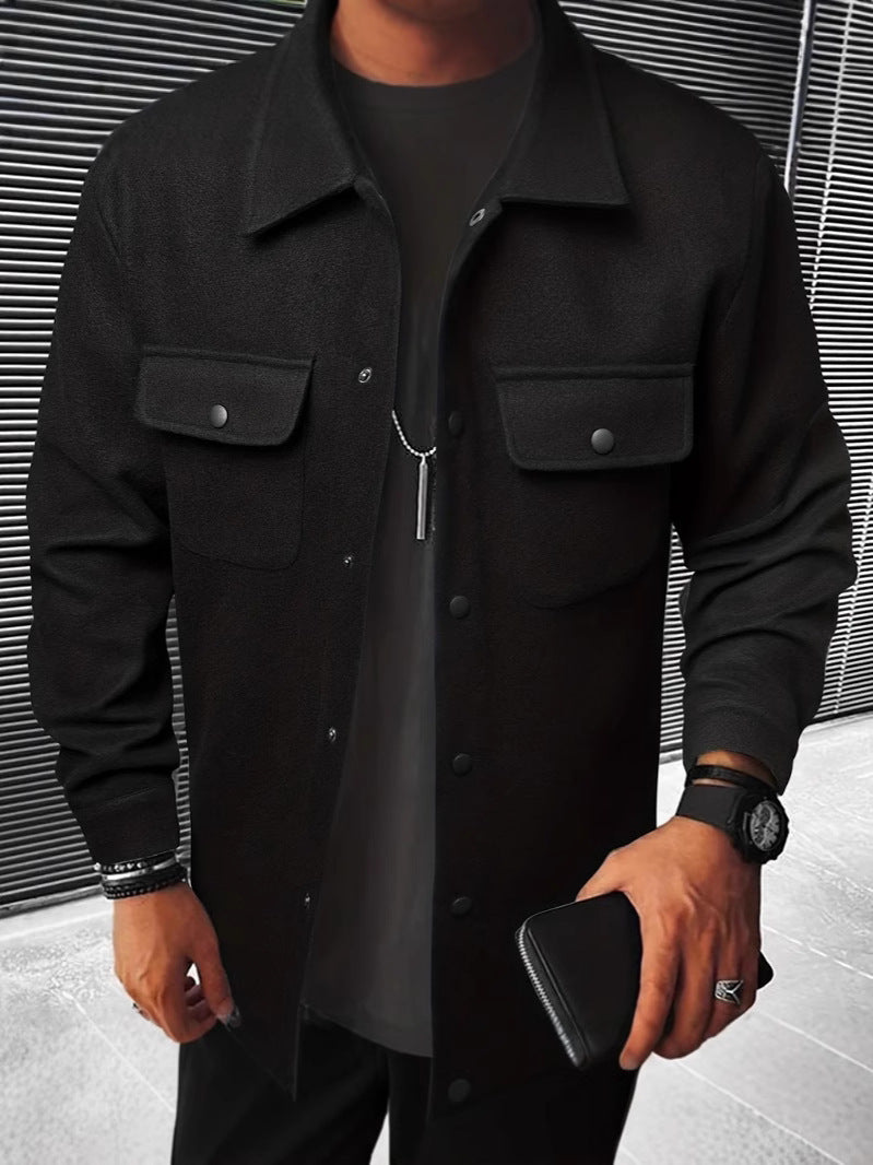 Men's Plaid Polyester Casual Jacket with Pockets