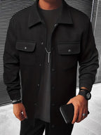 Men's Plaid Polyester Casual Jacket with Pockets