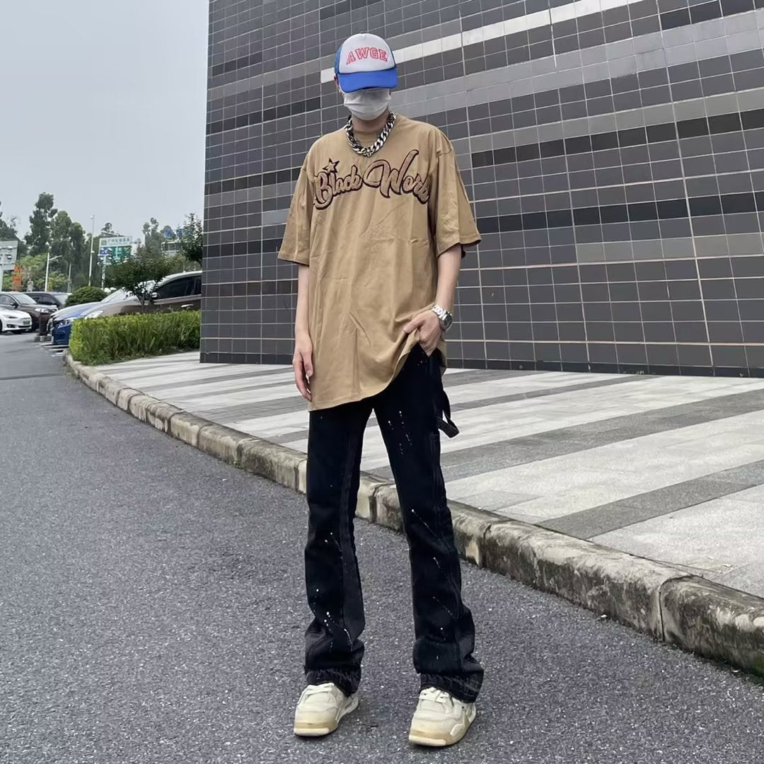 High Street Fashion Brand Splash Ink Slightly Flared Jeans