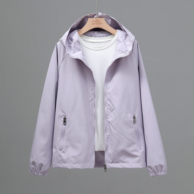 Women's Cropped Casual Loose Plus Size Hooded Thin Shell Jacket