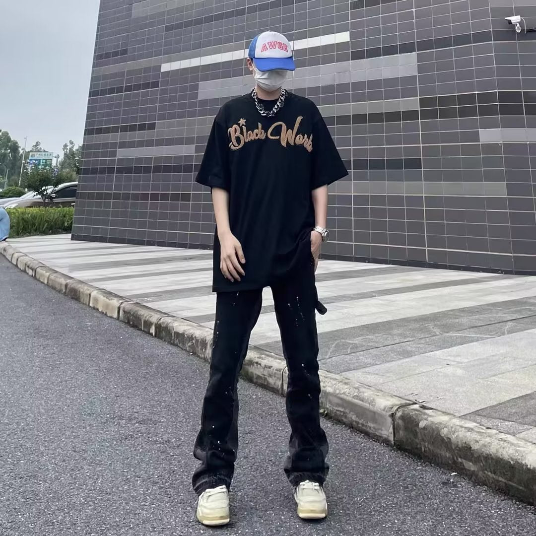 High Street Fashion Brand Splash Ink Slightly Flared Jeans