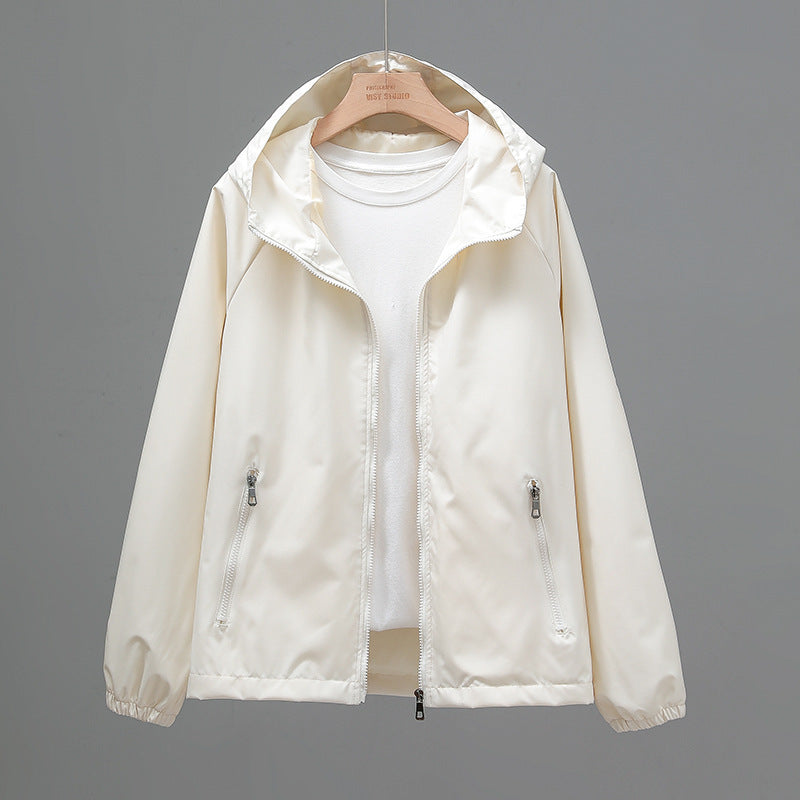 Women's Cropped Casual Loose Plus Size Hooded Thin Shell Jacket