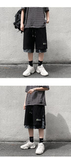 Hong Kong Style Breasted Shorts Men''s Hip Hop Cashew Flower Stitching Loose Fashion