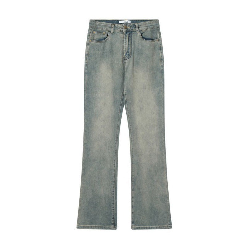 American Retro Yellow Mud Dyed Washed Worn Jeans Men