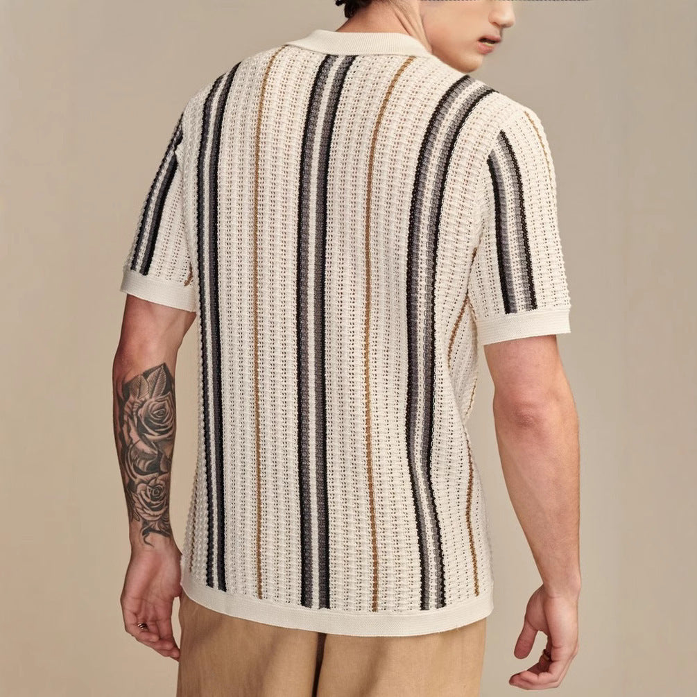 Men's Casual Hollow-out Knitted POLO Cardigan