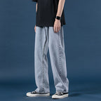American Letter Embroidered Jeans High Street Fashion Brand Hip Hop Straight-leg Pants