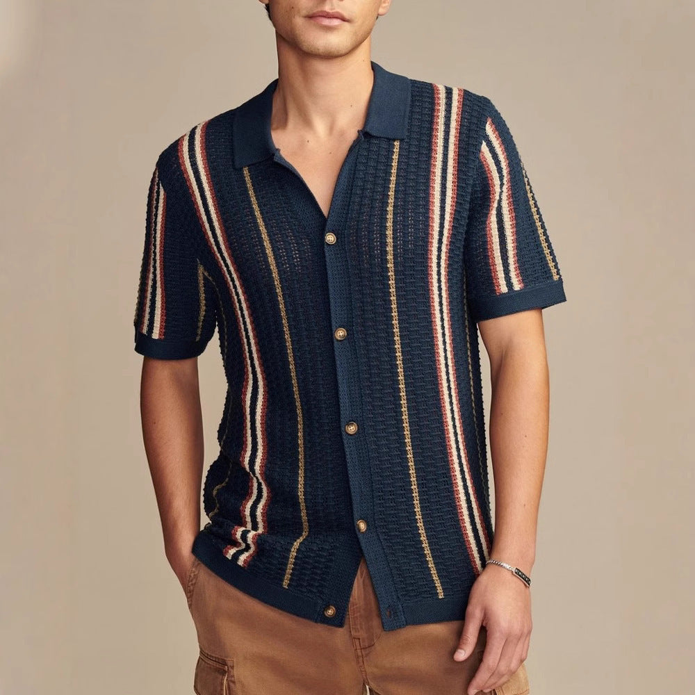 Men's Casual Hollow-out Knitted POLO Cardigan