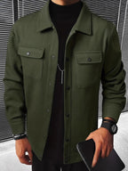 Men's Plaid Polyester Casual Jacket with Pockets
