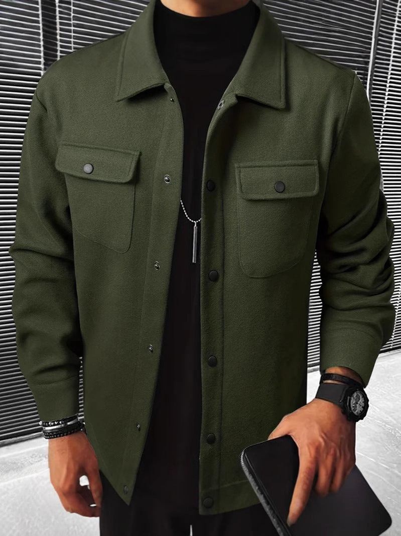 Men's Plaid Polyester Casual Jacket with Pockets