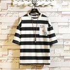 New Men's Fashion Striped Round Neck Short-sleeved T-shirt