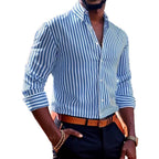 Ins Stripe Printed Long Sleeve Shirt Men Fashion Casual Lapel Button Top Clothing