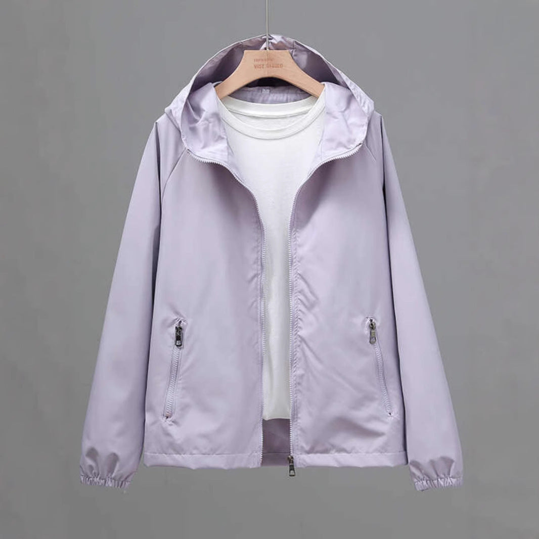 Women's Cropped Casual Loose Plus Size Hooded Thin Shell Jacket