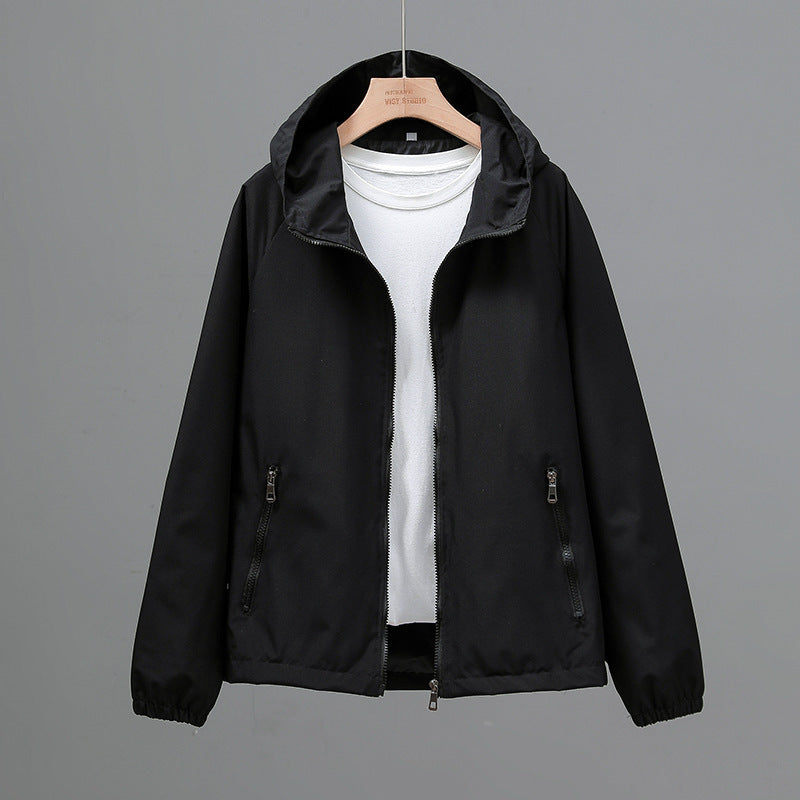 Women's Cropped Casual Loose Plus Size Hooded Thin Shell Jacket